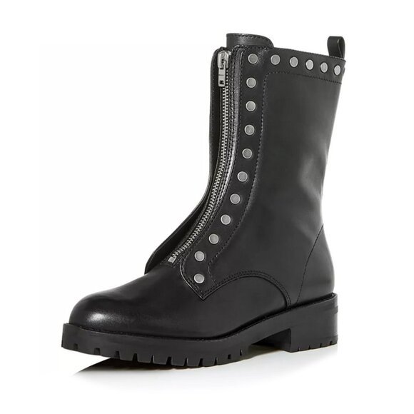 Coach Lara Studded Combat Black Leather Boots Size 9 - Picture 1 of 10